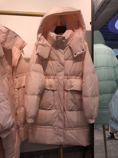 Γυναικείο μακρύ μπουφάν με κουκούλα και τσέπες