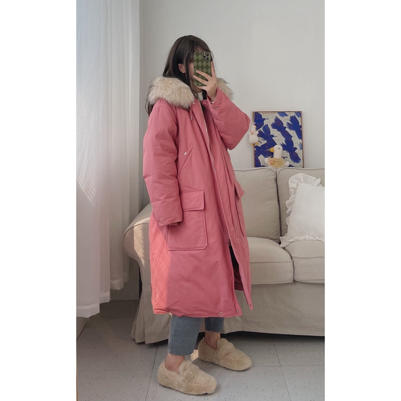 Elegantna duga ženska jakna s kapuljačom i džepovima