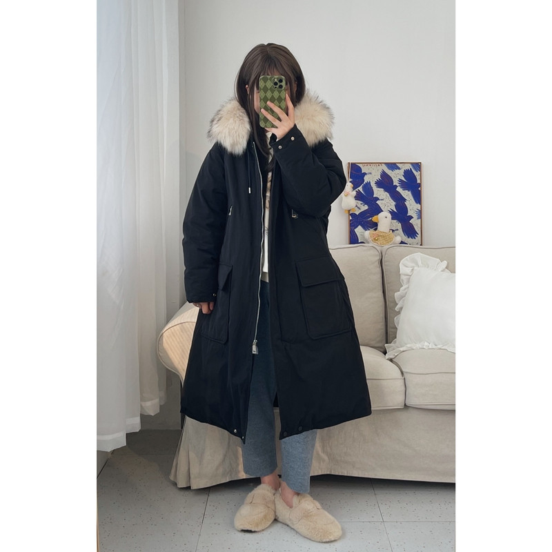 Elegantna duga ženska jakna s kapuljačom i džepovima