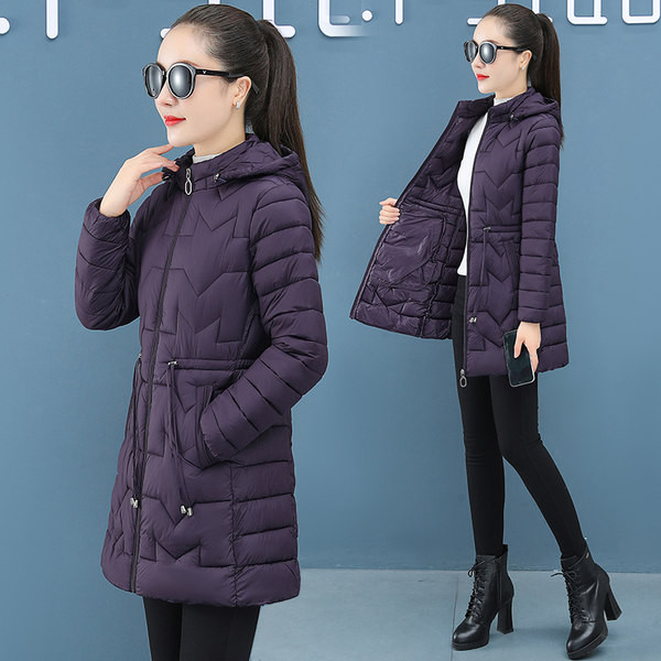 Duga ženska jakna s kapuljačom i vezicama