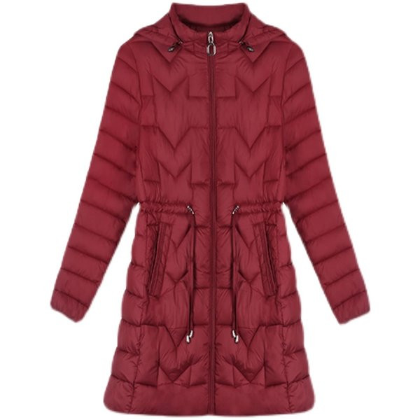 Duga ženska jakna s kapuljačom i vezicama