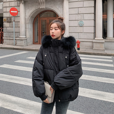 Γυναικείο φαρδύ μπουφάν με γούνα και ψηλό γιακά