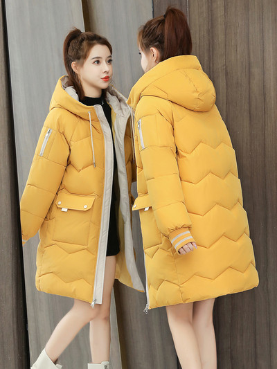 Γυναικείο μακρύ μπουφάν με κουκούλα και κορδόνια - διάφορα χρώματα