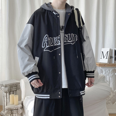 Ανδρικό μπουφάν casual με κουμπιά και χαμηλό γιακά