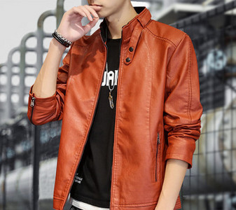 Geacă modernă de piele pentru bărbați cu fermoare