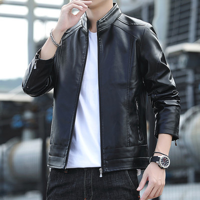 Geacă modernă de piele pentru bărbați cu fermoare