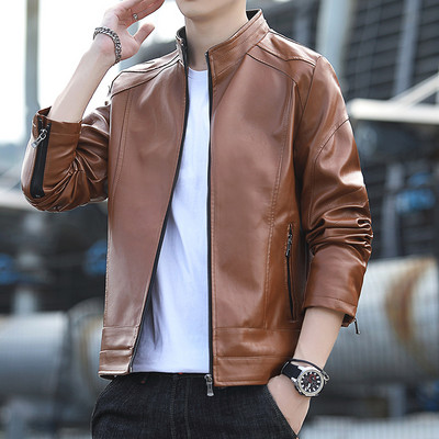 Geacă modernă de piele pentru bărbați cu fermoare