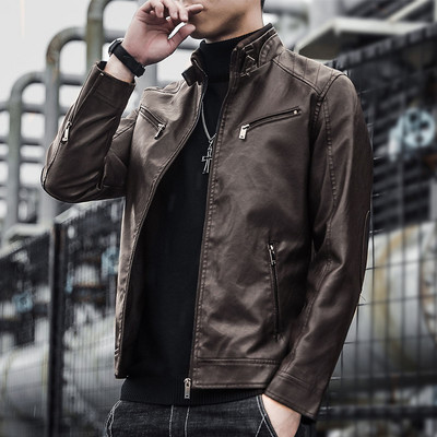 Geacă modernă de piele pentru bărbați cu fermoare