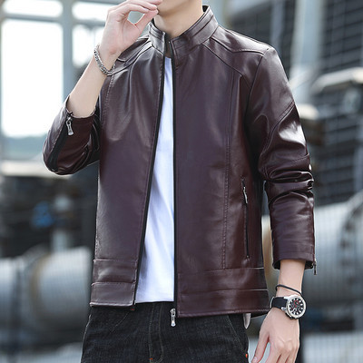 Geacă modernă de piele pentru bărbați cu fermoare
