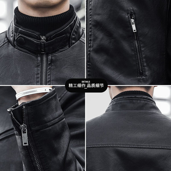 Geacă modernă de piele pentru bărbați cu fermoare