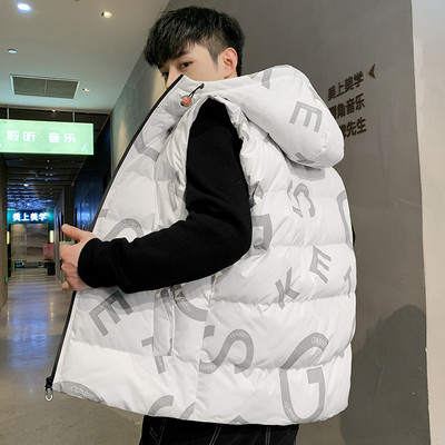 Ανδρικό γιλέκο με απλικέ κουκούλα και επιγραφές