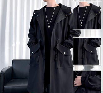 Μοντέρνο ανδρικό παλτό με κουκούλα και κουμπιά