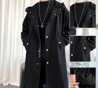 Μοντέρνο ανδρικό παλτό με κουκούλα και κουμπιά