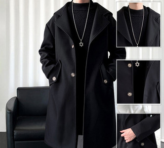 Μοντέρνο ανδρικό παλτό με κουκούλα και κουμπιά
