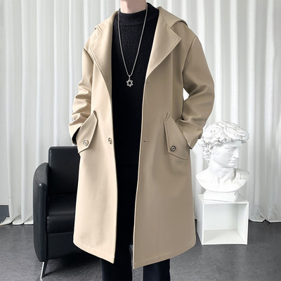 Μοντέρνο ανδρικό παλτό με κουκούλα και κουμπιά