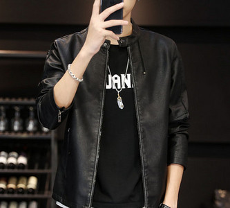 Muška casual jakna od eko kože sa patentnim zatvaračima