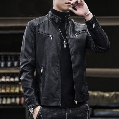 Muška casual jakna od eko kože sa patentnim zatvaračima