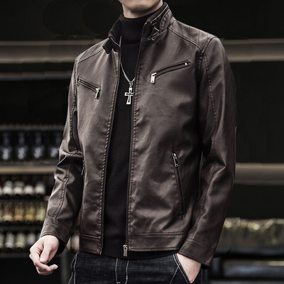 Muška casual jakna od eko kože sa patentnim zatvaračima