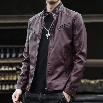 Muška casual jakna od eko kože sa patentnim zatvaračima