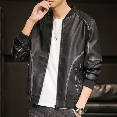 Muška casual jakna od eko kože sa patentnim zatvaračima