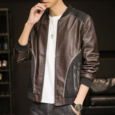Muška casual jakna od eko kože sa patentnim zatvaračima