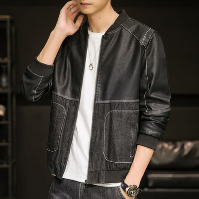 Muška casual jakna od eko kože sa patentnim zatvaračima