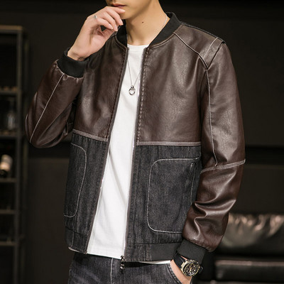 Muška casual jakna od eko kože sa patentnim zatvaračima