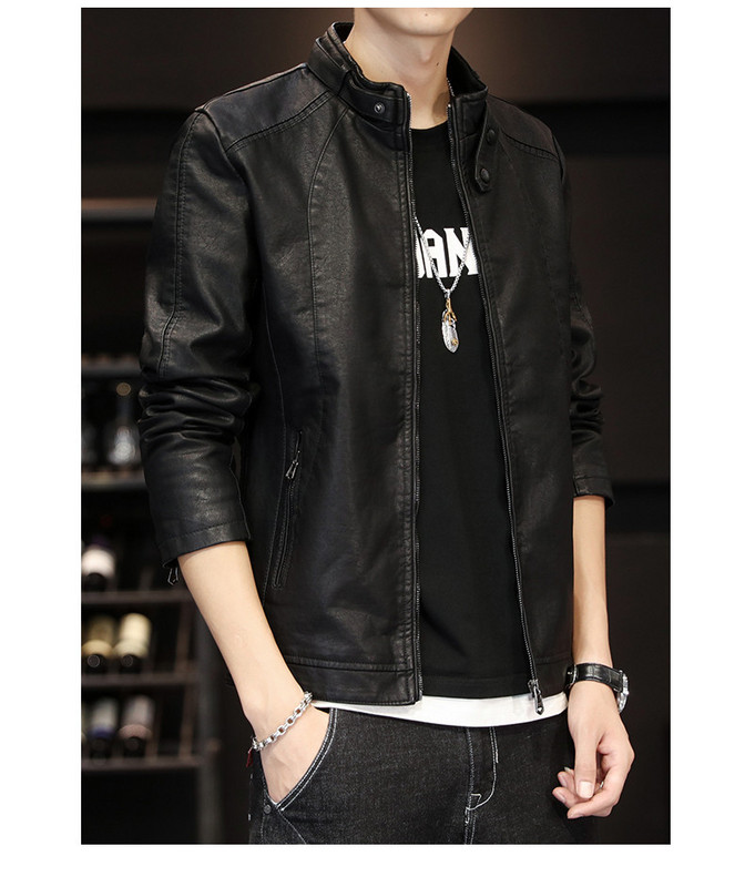 Muška casual jakna od eko kože sa patentnim zatvaračima