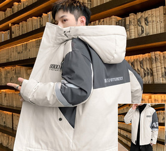 Ανδρικό χειμερινό μπουφάν με επιγραφή κουκούλας και τσέπες