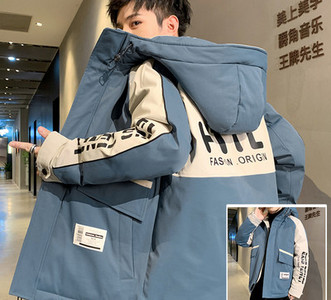 Ανδρικό χειμερινό μπουφάν με επιγραφή κουκούλας και τσέπες