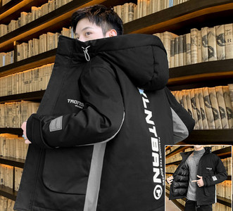 Ανδρικό χειμερινό μπουφάν με επιγραφή κουκούλας και τσέπες