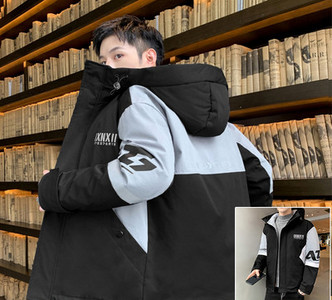 Ανδρικό χειμερινό μπουφάν με επιγραφή κουκούλας και τσέπες