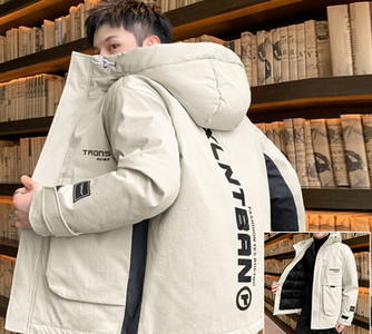 Ανδρικό χειμερινό μπουφάν με επιγραφή κουκούλας και τσέπες