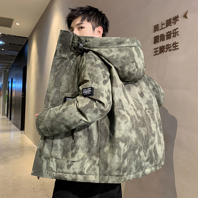 Ανδρικό χειμερινό μπουφάν με επιγραφή κουκούλας και τσέπες