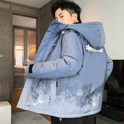 Ανδρικό χειμερινό μπουφάν με επιγραφή κουκούλας και τσέπες