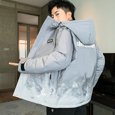 Ανδρικό χειμερινό μπουφάν με επιγραφή κουκούλας και τσέπες