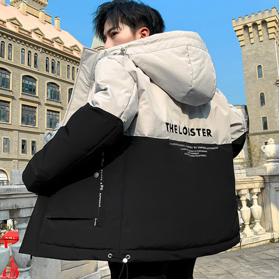 Ανδρικό χειμερινό μπουφάν με επιγραφή κουκούλας και τσέπες