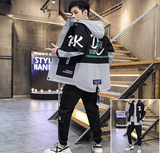 Jachetă modernă pentru bărbați de lungime medie, cu inscripții și glugă