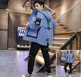 Jachetă modernă pentru bărbați de lungime medie, cu inscripții și glugă