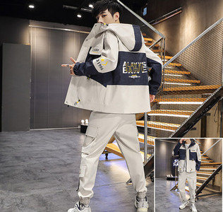 Jachetă modernă pentru bărbați de lungime medie, cu inscripții și glugă