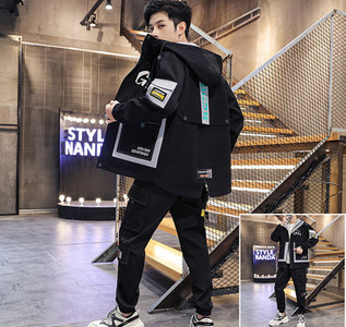 Jachetă modernă pentru bărbați de lungime medie, cu inscripții și glugă