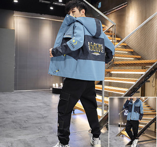 Jachetă modernă pentru bărbați de lungime medie, cu inscripții și glugă