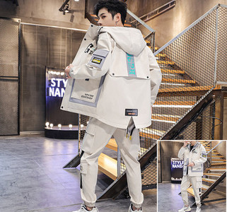 Jachetă modernă pentru bărbați de lungime medie, cu inscripții și glugă