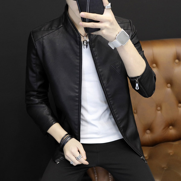 Geaca barbatesta model nou din imitatie de piele cu inscriptie