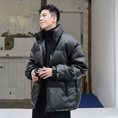 Ανδρικό χειμερινό μπουφάν από ζεστό παλτό τύπου faux δέρμα