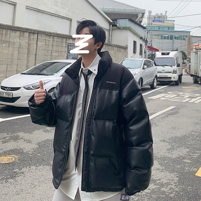 Ανδρικό χειμερινό μπουφάν από ζεστό παλτό τύπου faux δέρμα