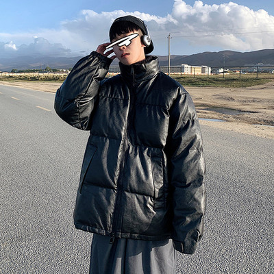 Ανδρικό χειμερινό μπουφάν από ζεστό παλτό τύπου faux δέρμα