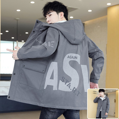 Ανδρικό μπουφάν casual με κουκούλα και επιγραφές