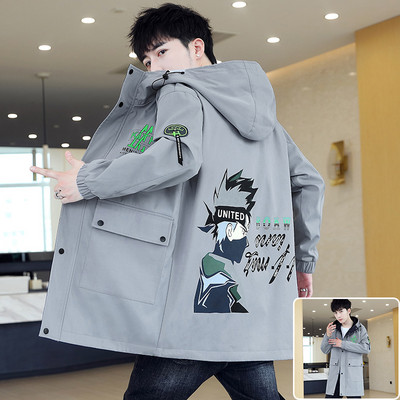 Ανδρικό μπουφάν casual με κουκούλα και επιγραφές