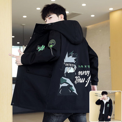 Ανδρικό μπουφάν casual με κουκούλα και επιγραφές